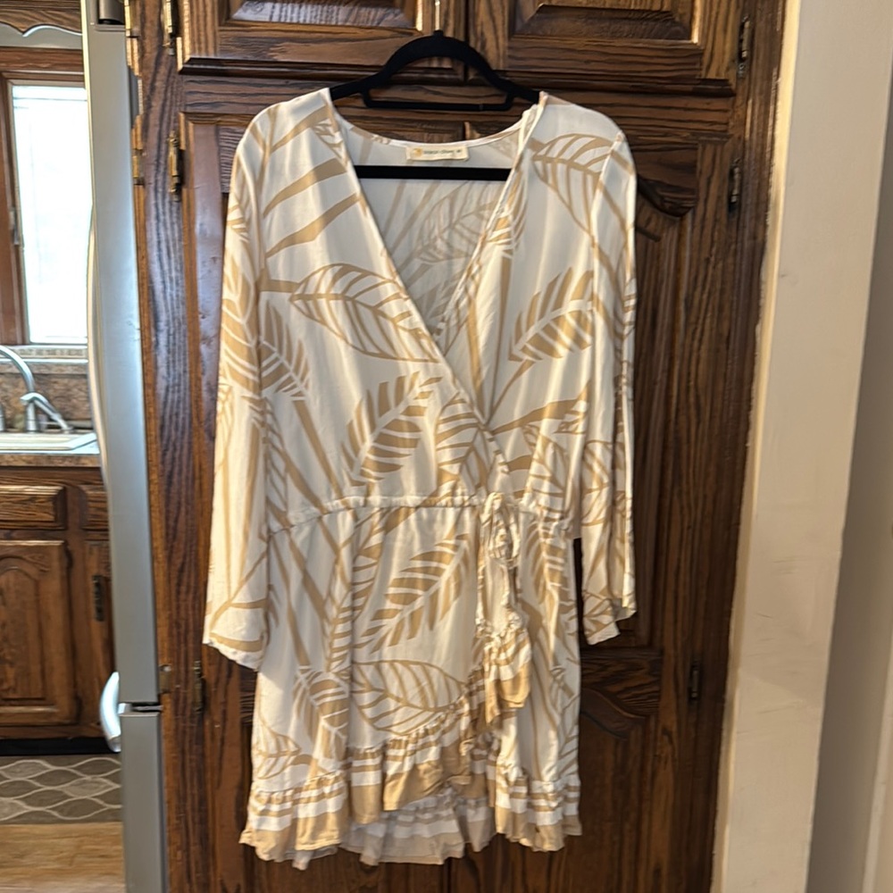 NWT!!! Ocean Drive Cream and Tan Ruffled Wrap Sundress